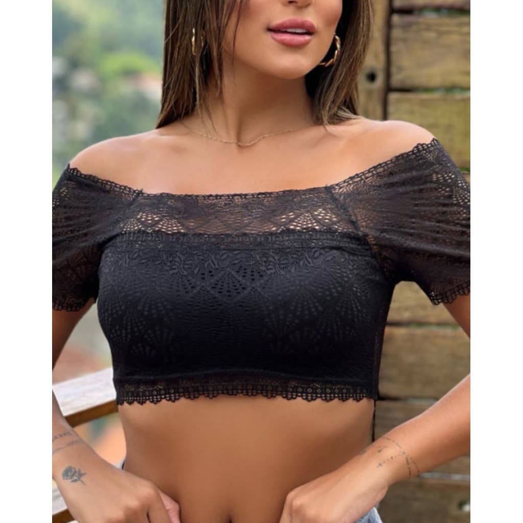 Sutiã Sensual Estilo Cropped Ciganinha em Renda - Vivi - ST1013.1