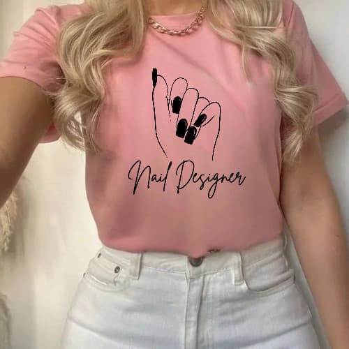 Camiseta T Shirt Uniforme Salão Manicure Nails Hair Style Algodão