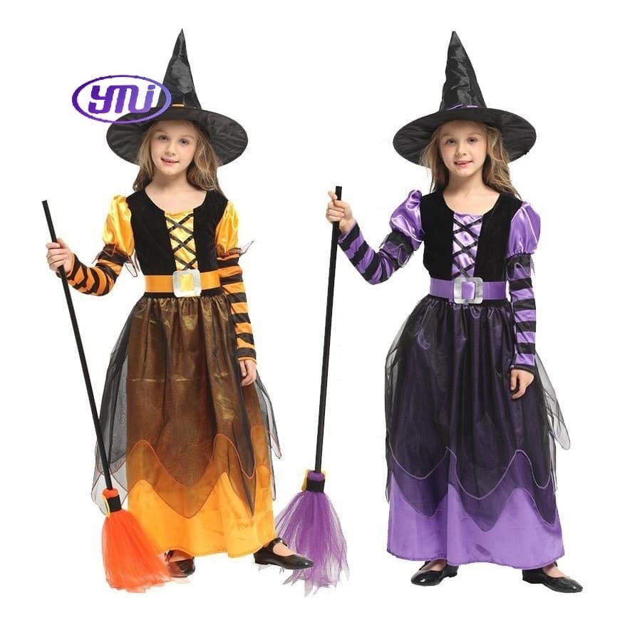 Fantasia Halloween Infantil Bruxa Vestido Longo roxo ou laranja
