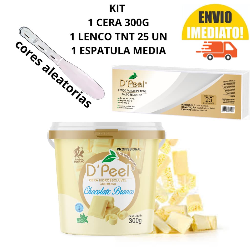 Cera Depilação Morna Dpeel 300g + Pacote Lenços TNT 25 Un + 1 Espatula Acrilica Oferta ENVIO IMEDIAT