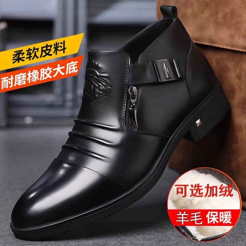Botas de couro masculinas botas Martin de inverno lã quente couro genuíno sapatos de algodão masculino negócios Formal W