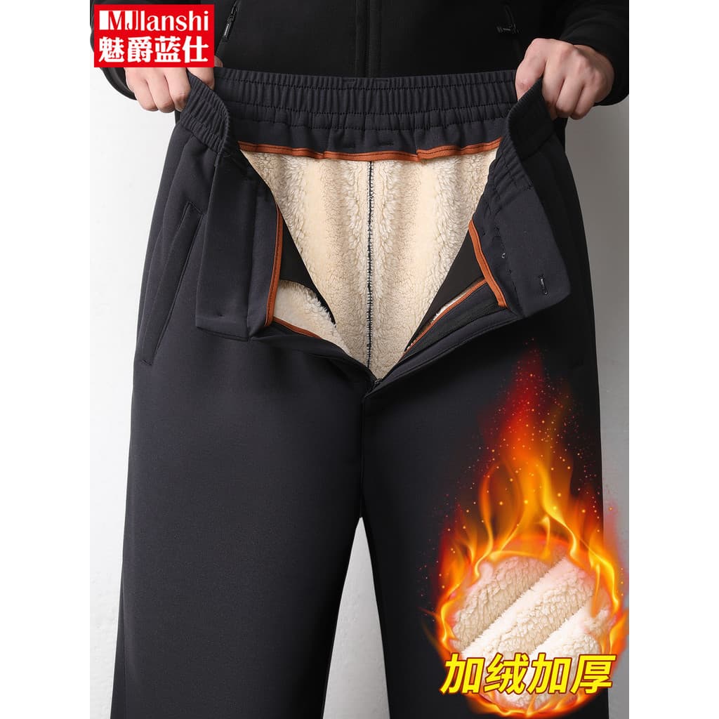 Pai velo-calças de lã masculina inverno de meia-idade idosos calças de algodão grosso uso externo