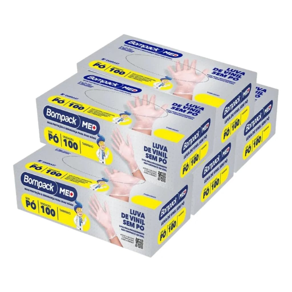 Luva Vinil 5 Caixas Com 100 Unidades Manicure Pedicure Ca Nf