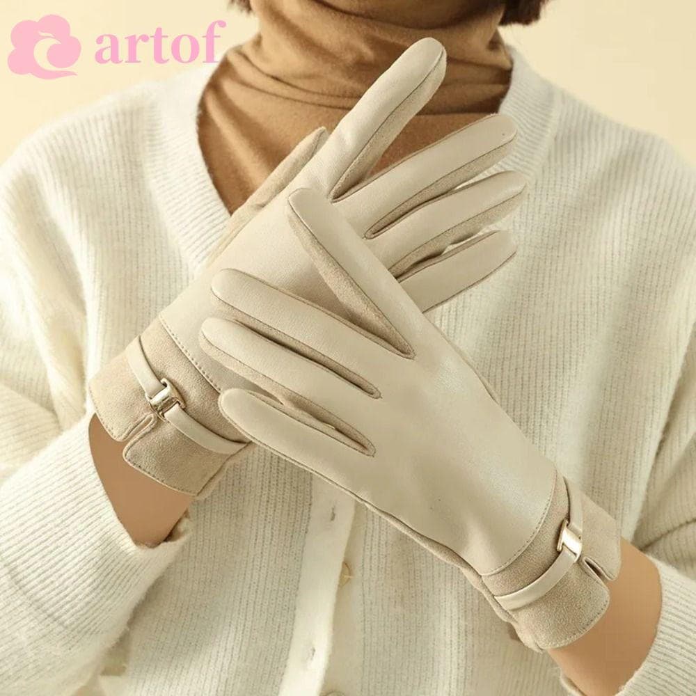 Luvas De Tela Sensível Ao Toque ARTOF , Couro Femininas Grossas Com Dedos Inteiros Impermeáveis Para Dirigir No Inverno