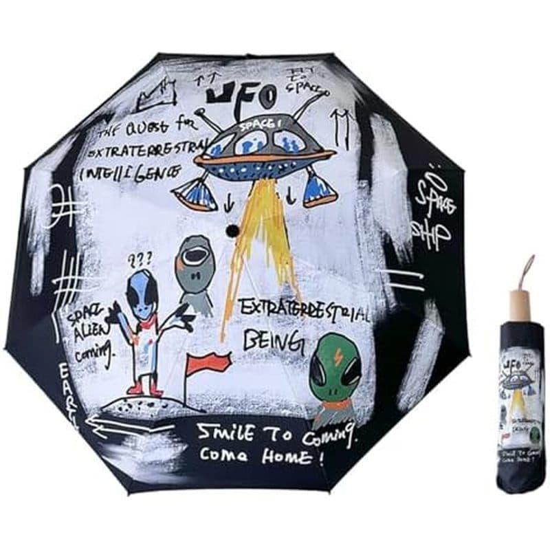 Guarda-Chuva De Viagem Para Mulheres Desenho Animado Alienígena Pintura Chuvas Dobráveis Sol Proteção UV Compacto Portát
