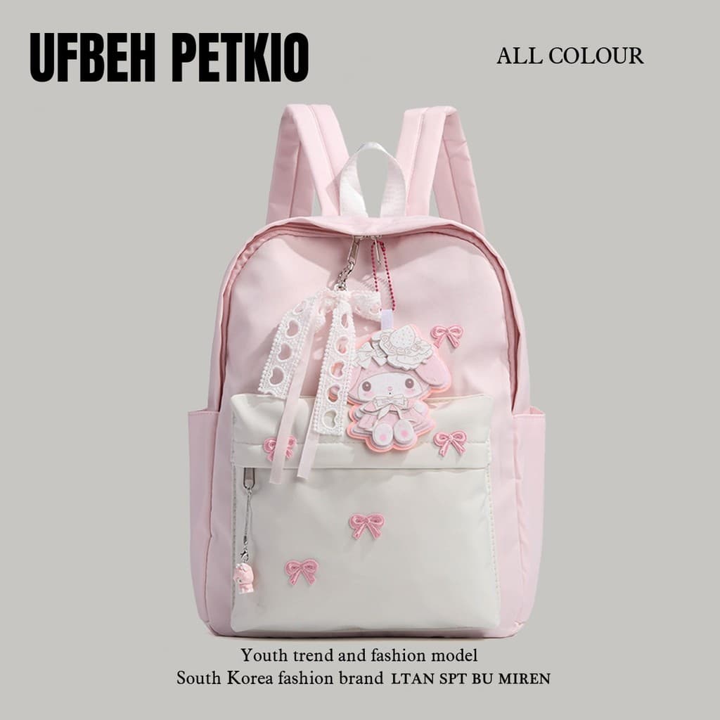 UFBEH PETKIO Bonito Doce Menina Arco Mochila Junior High School College Student School Bag Mochila de alto valor
