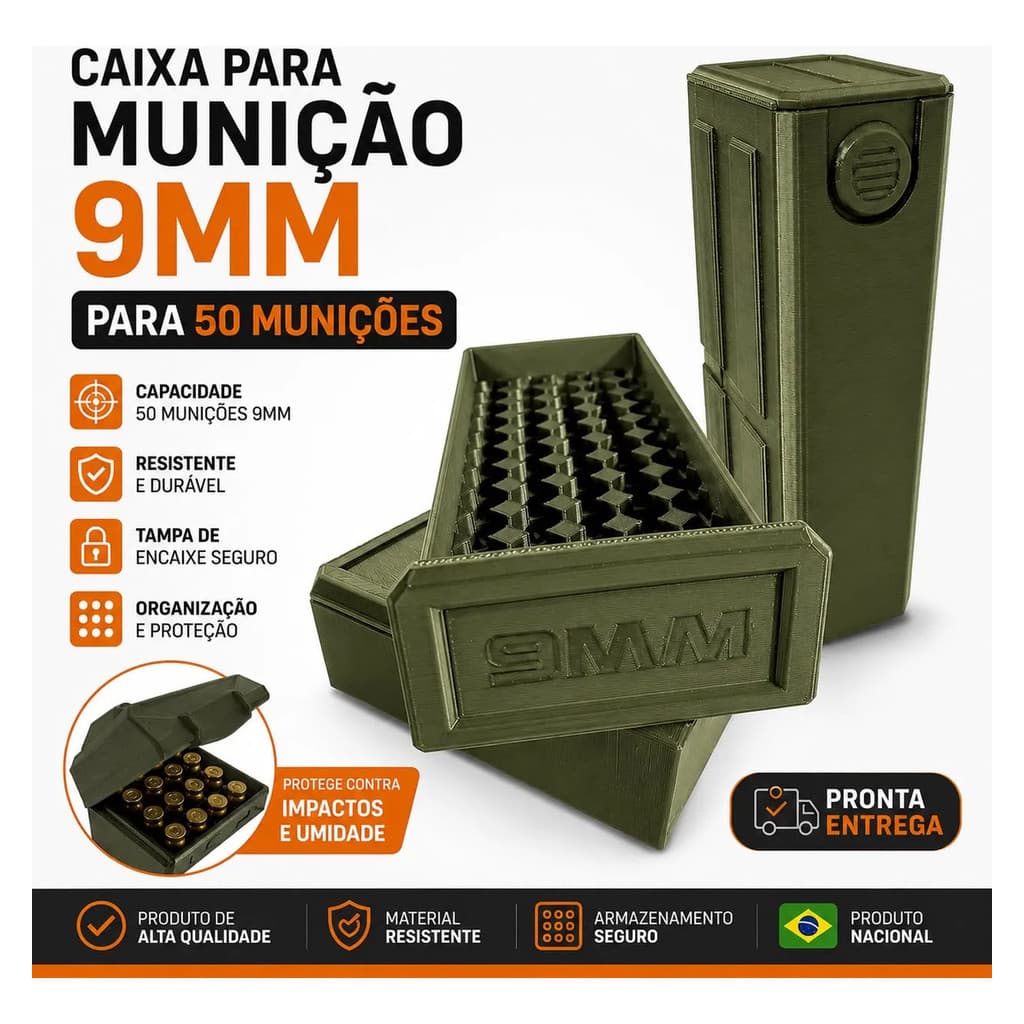 Estojo Caixa Gaveta Porta Munição 9mm 50 Unidades