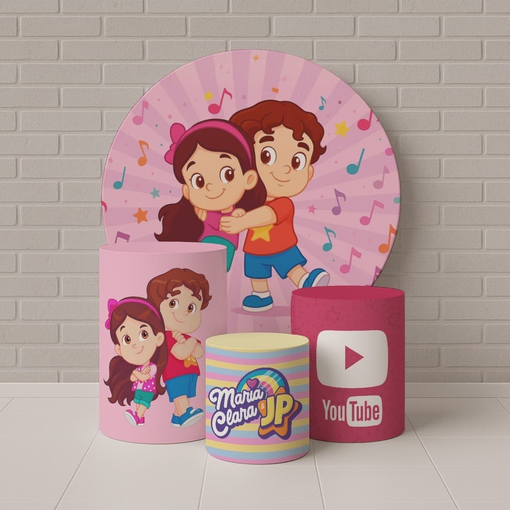 Trio Capas Cilindro + Painel Veste Fácil Tema Infantil Maria Clara e JP Famosos | Entrega turbo