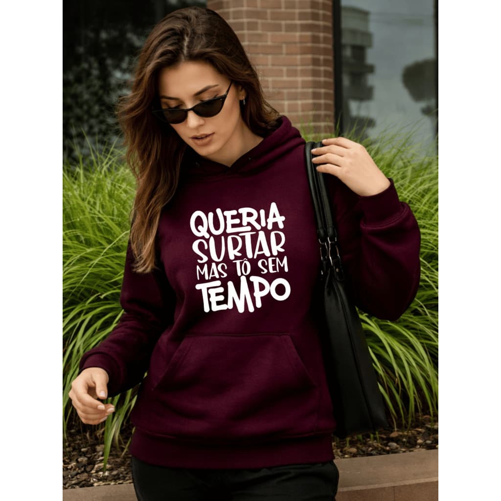 Moletom Canguru Feminino Estampado Queria Surtar Blusa de Frio Capuz Bolso Touca