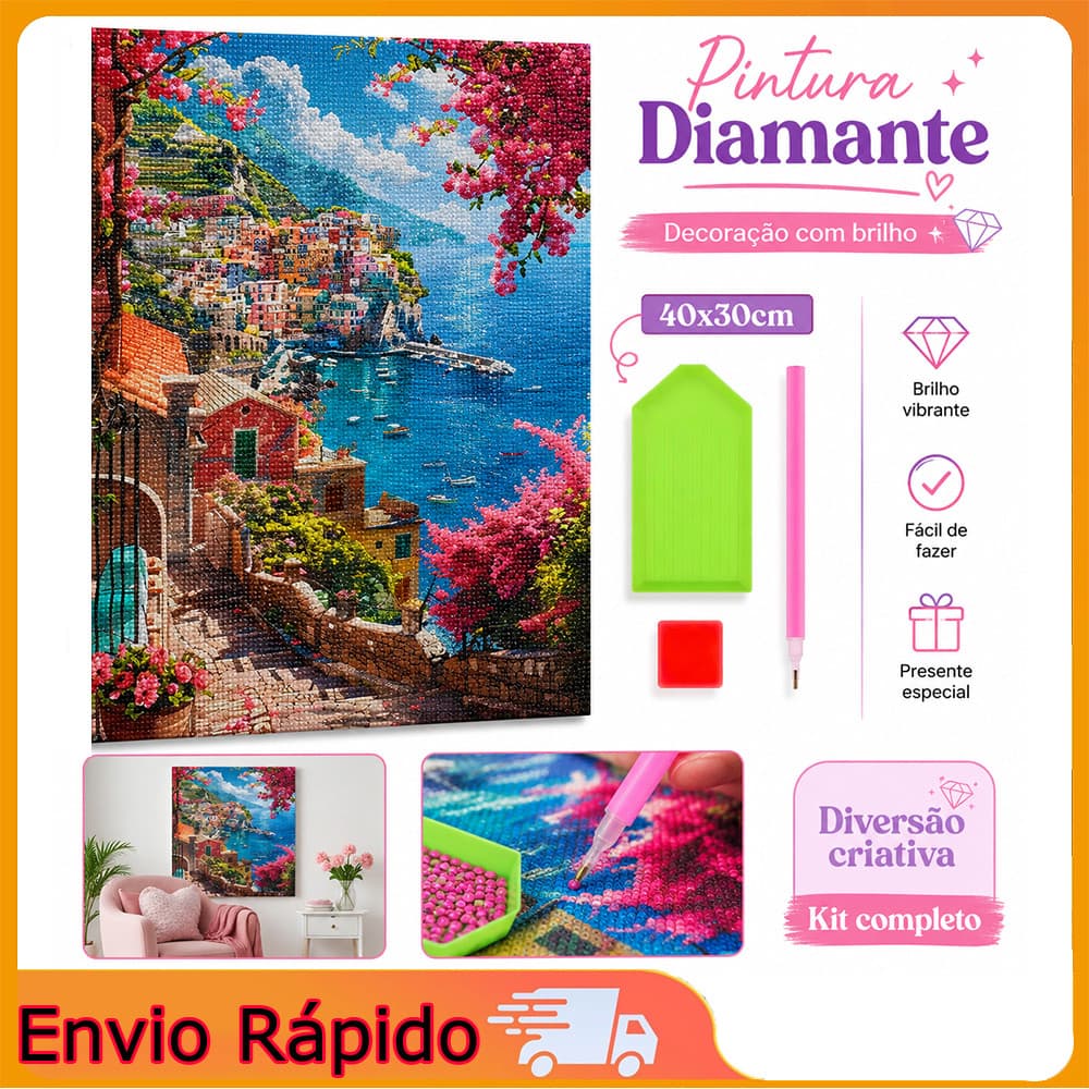Triângulo Ameixa e o Mar DIY Pintura Diamante-40x30cm Diamante Quadrado