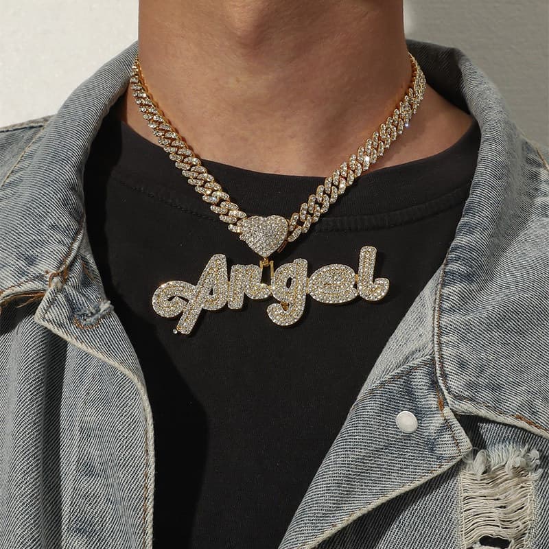 Novo Colar Hip Hop com Pingente de Anjo Letra ANGEL em Diamante Completo