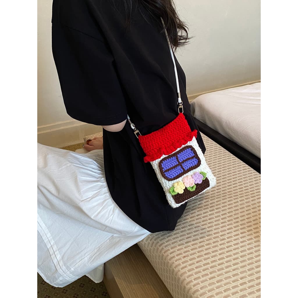 Bonito casa pequena diy mão-malha saco tecido feminino 2026 novo estilo gigante-olhando Cross-corpo saco do telefone móv