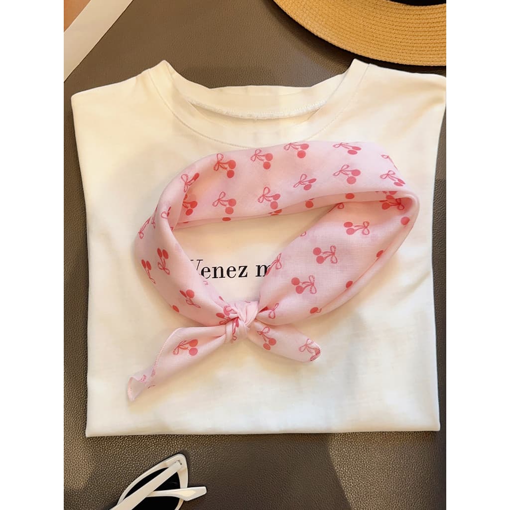 Azul treliça versão coreana arco lenço de seda rosa doce menina lenço pequeno lenço quadrado feminino verão fino cacheco