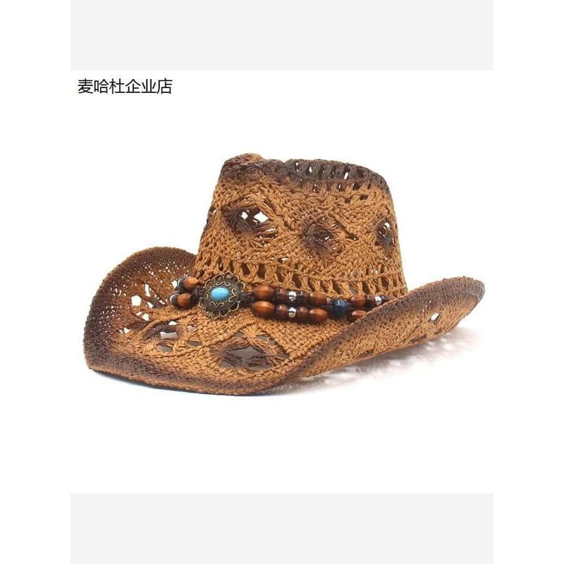 Nova área de cenário ao ar livre praia estilo étnico ocidental Cowboy chapéu protetor solar guarda-sol chapéu de palha J