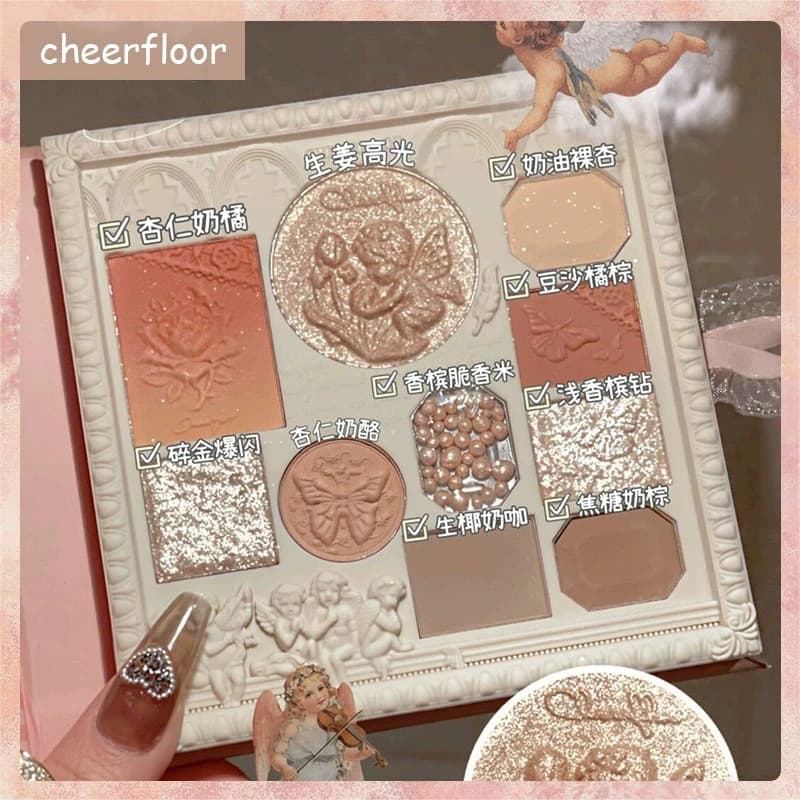 Cheerflor anjo em relevo paleta de sombras Blush destaque tudo-em-um paleta jogador de diversões leite chá cor terra nov