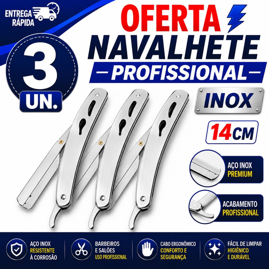 JOGO NAVALHA PROFISSIONAL BARBEARIA CORTE PRECISO AÇO INOX PREMIUM