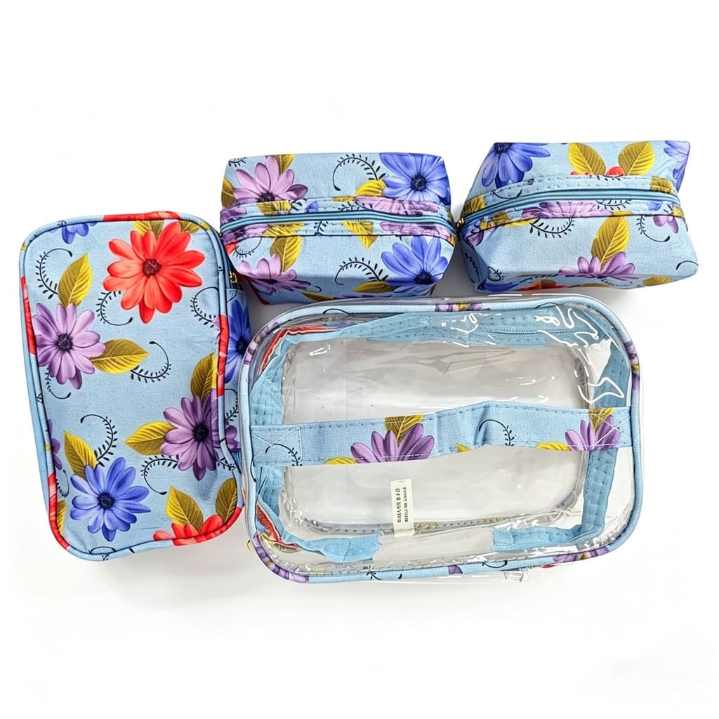 Bolsa de Maquiagem 4 Peças Transparente PVC Impermeável Portátil Viagem Banheiro Higiene Cosméticos Zíper Resistente