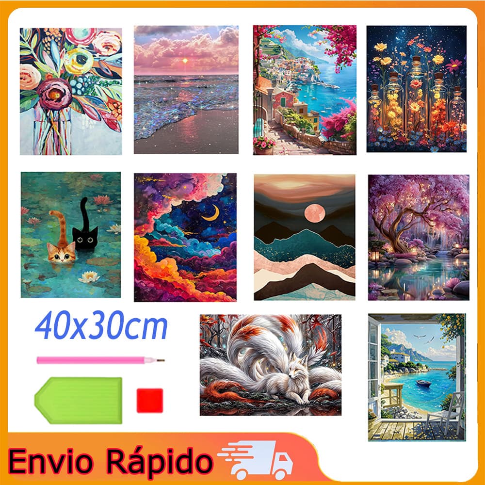 Conjunto de pintura de diamante quadrado 40x30cm para decoração de sala de estar ou quarto