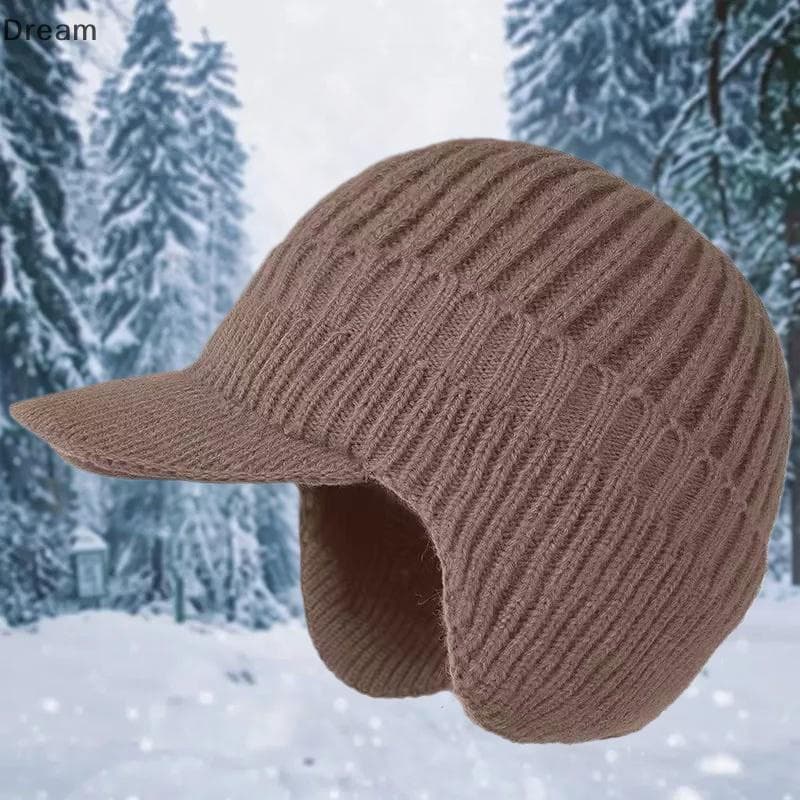 < Dream > Gorro De Malha Quente De Inverno Com Aba E De Orelha , Boina Forrada De Lã Para Homens , Ciclismo Ao Ar Livre