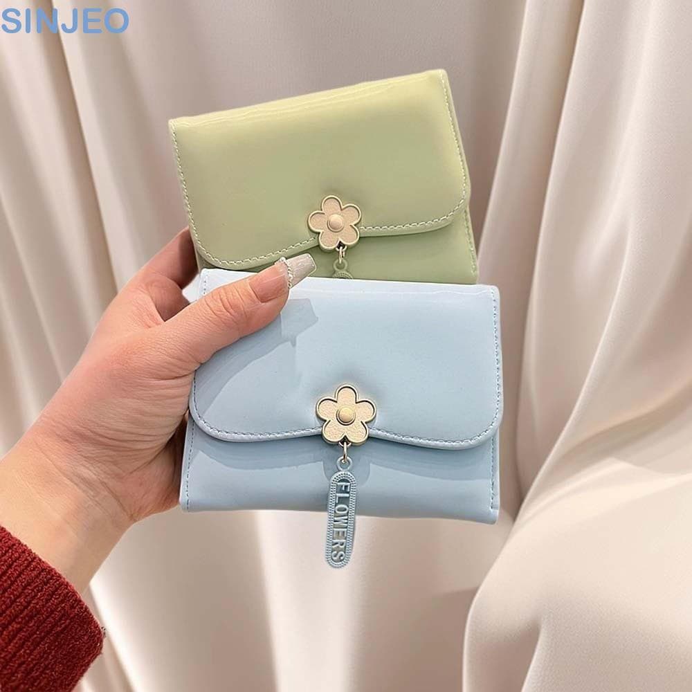 Carteira SINJEO Candy Color , Bolsa De Couro Curta Com PVC Portátil Anti-Respingos De Água Três Dobras