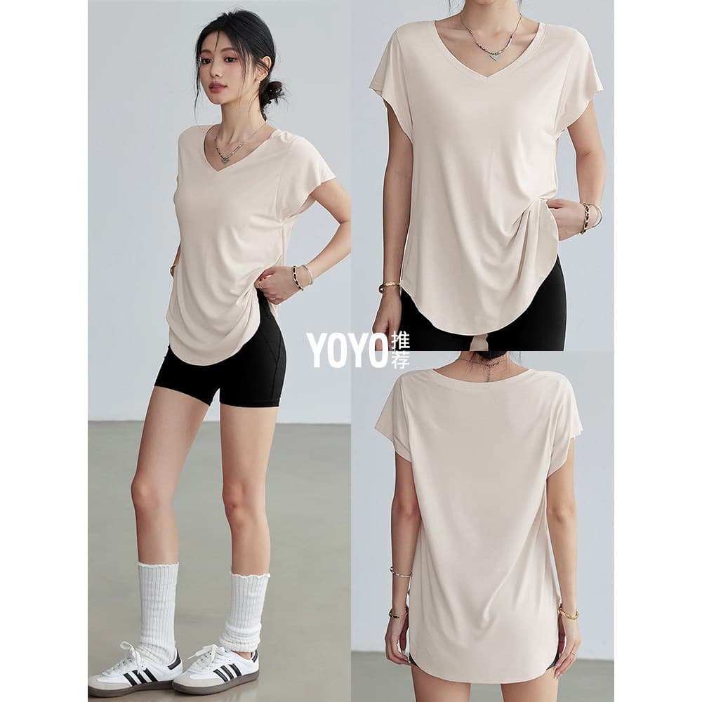 [Autêntico] Conjunto esportivo feminino plus size, roupa de fitness solta e modeladora, camiseta feminina de manga curta