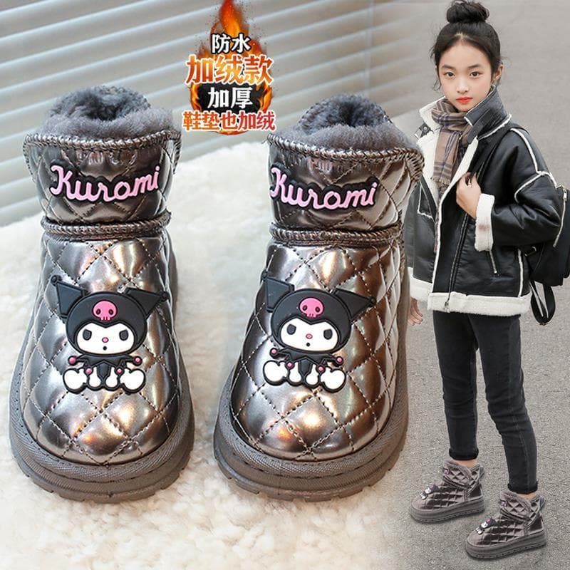 Kuromi meninas botas de neve pele de inverno um Halbin nordeste grande algodão impermeável forro de lã engrossado menina