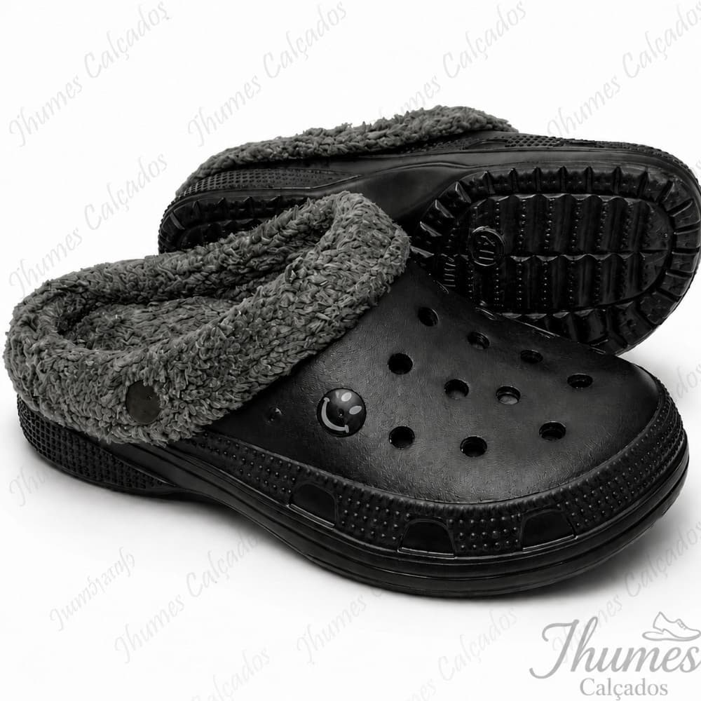 Babuche Masculino Forrado Pelúcia Inverno Antiderrapante Confortável Preto Casual