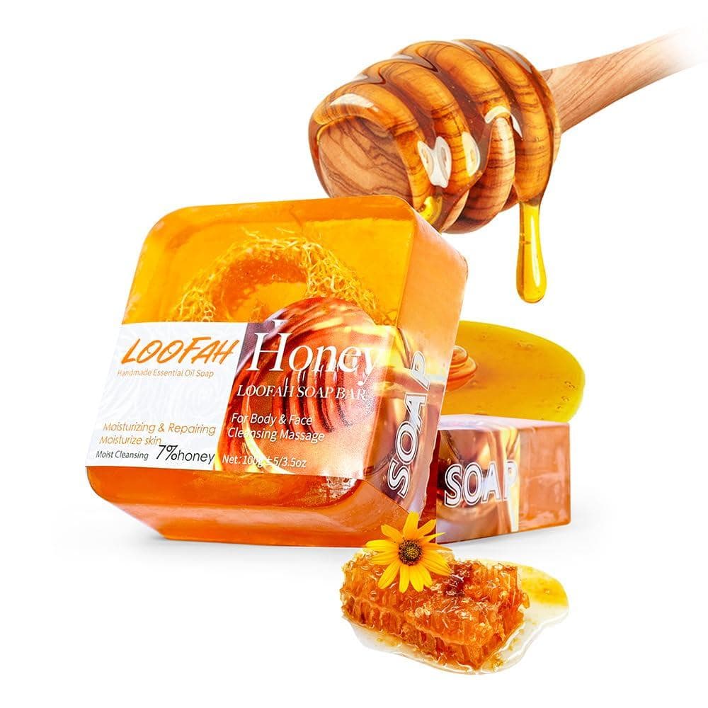 Sabonete Artesanal Orgânico de Mel, Sabonete em Barra Natural com Bucha, Hidratante e Suavizante para Rosto e Corpo, Lim