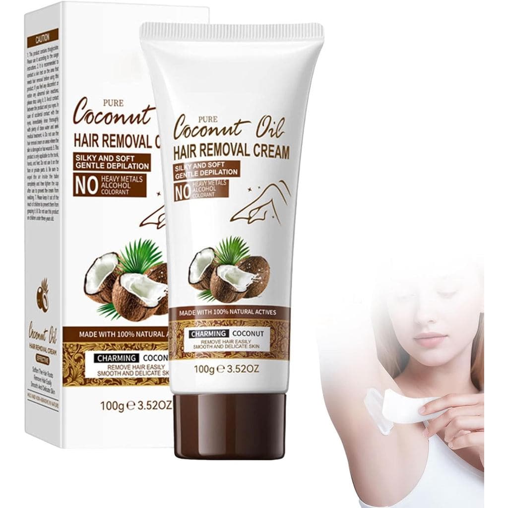 Creme Depilatório, à Base de Óleo de Coco, Creme Suave para Remoção de Pelos do Corpo para Mulheres, Indolor e Não Pegaj