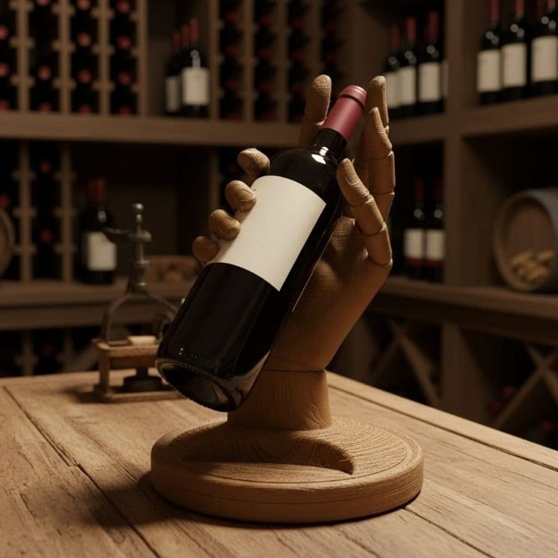 Suporte para Vinho Escultórico "A Mão" - Impressão 3D Madeira/Marrom
