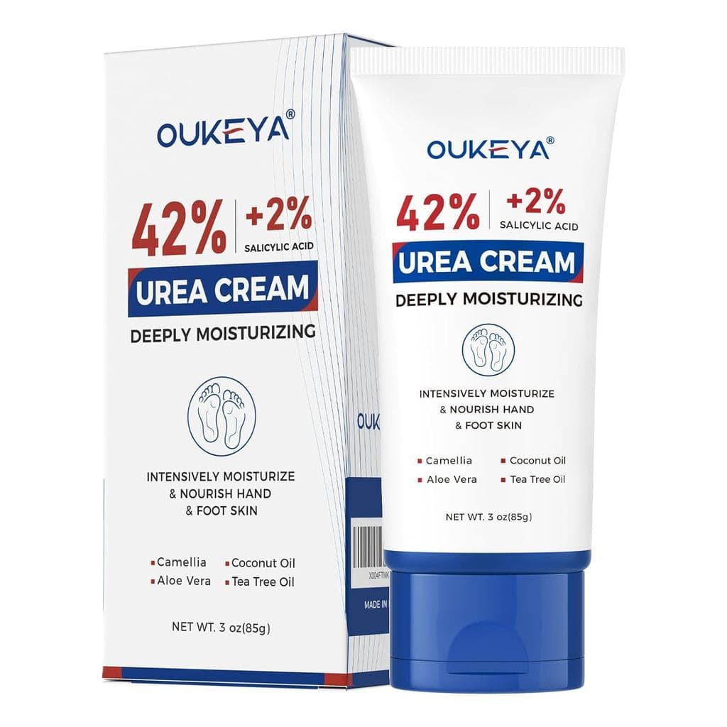 Creme de Ureia OUKEYA 42% com 2% de Ácido Salicílico, 3 Oz, Creme para Pés e Mãos para Calcanhares Secos e Rachados, Cre