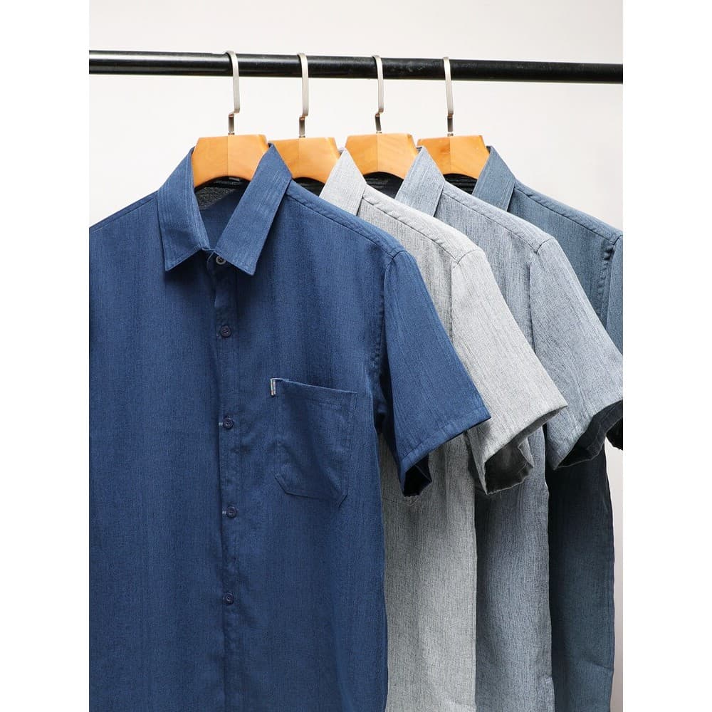 Pai camisa de manga curta linho de seda gelo meia-idade idosos verão topos camisas de verão masculinas de meia-idade