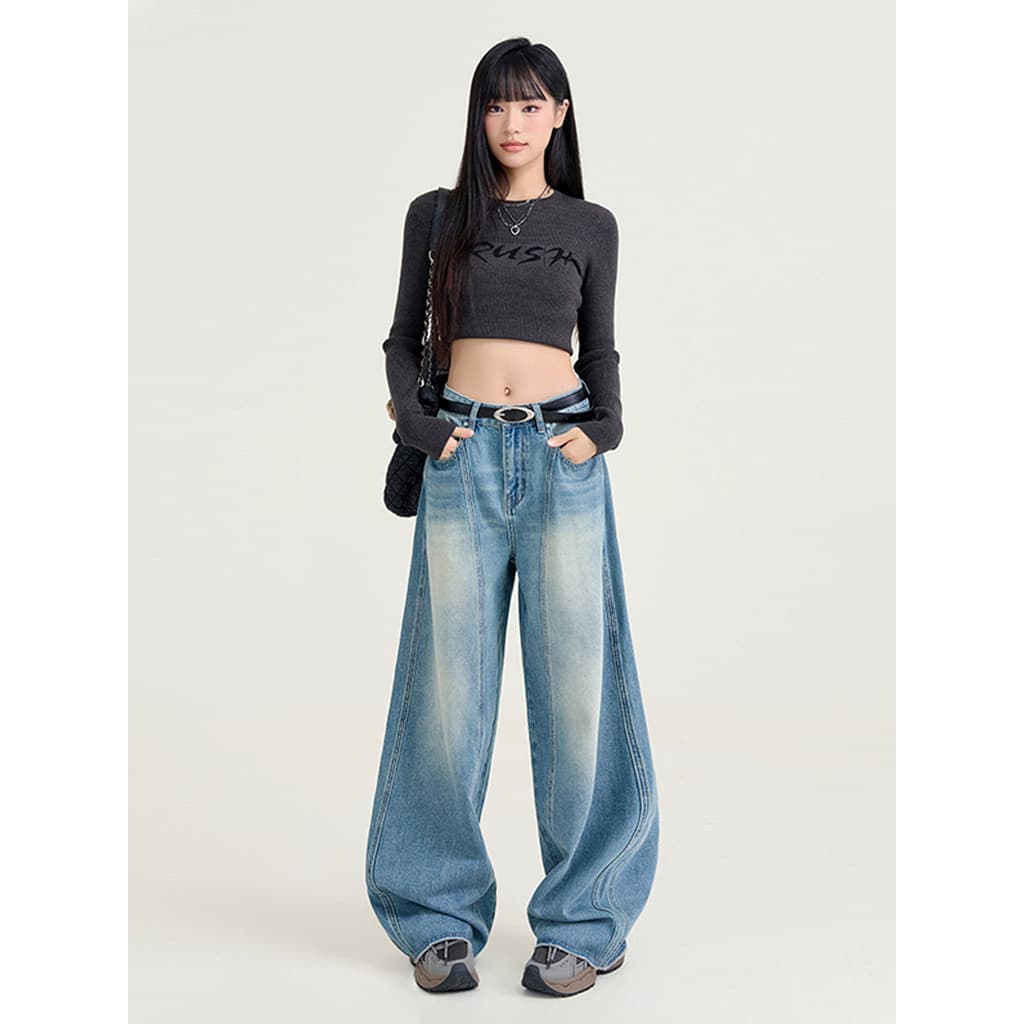 Vfvk americano Retro Machete Jeans feminino primavera novo estilo Design sentir na moda calças de Banana soltas calças d