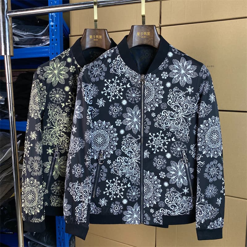 Primavera outono masculino fino-ajuste meia-idade impresso jaqueta gola de beisebol impresso Casual na moda topo 921