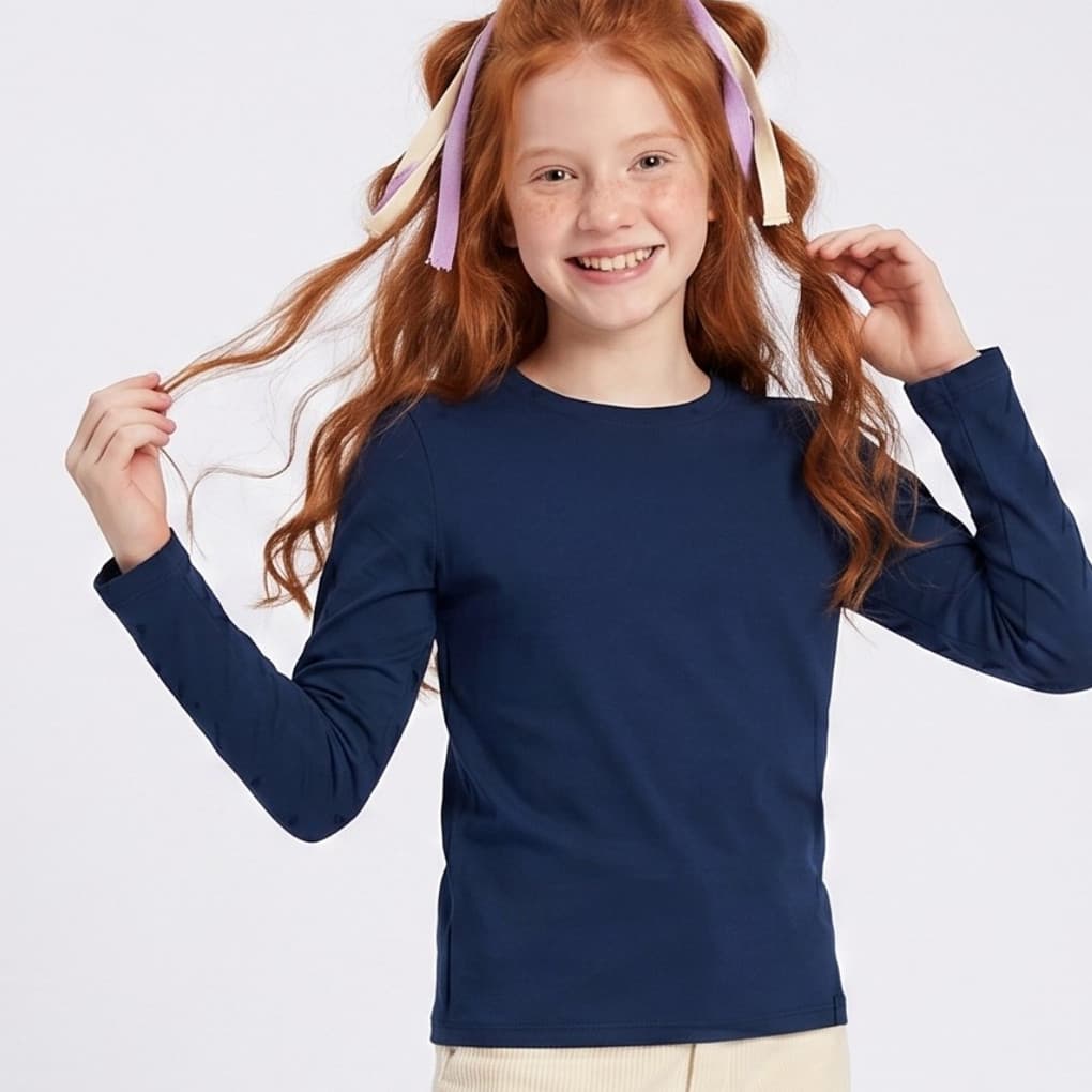 Blusa Juvenil Feminina Manga Longa Básica Lisa Upalôo