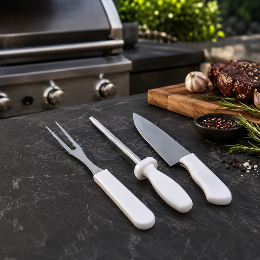 Conjunto Para Churrasco Com 3 Peças Garfo Chaira e Faca