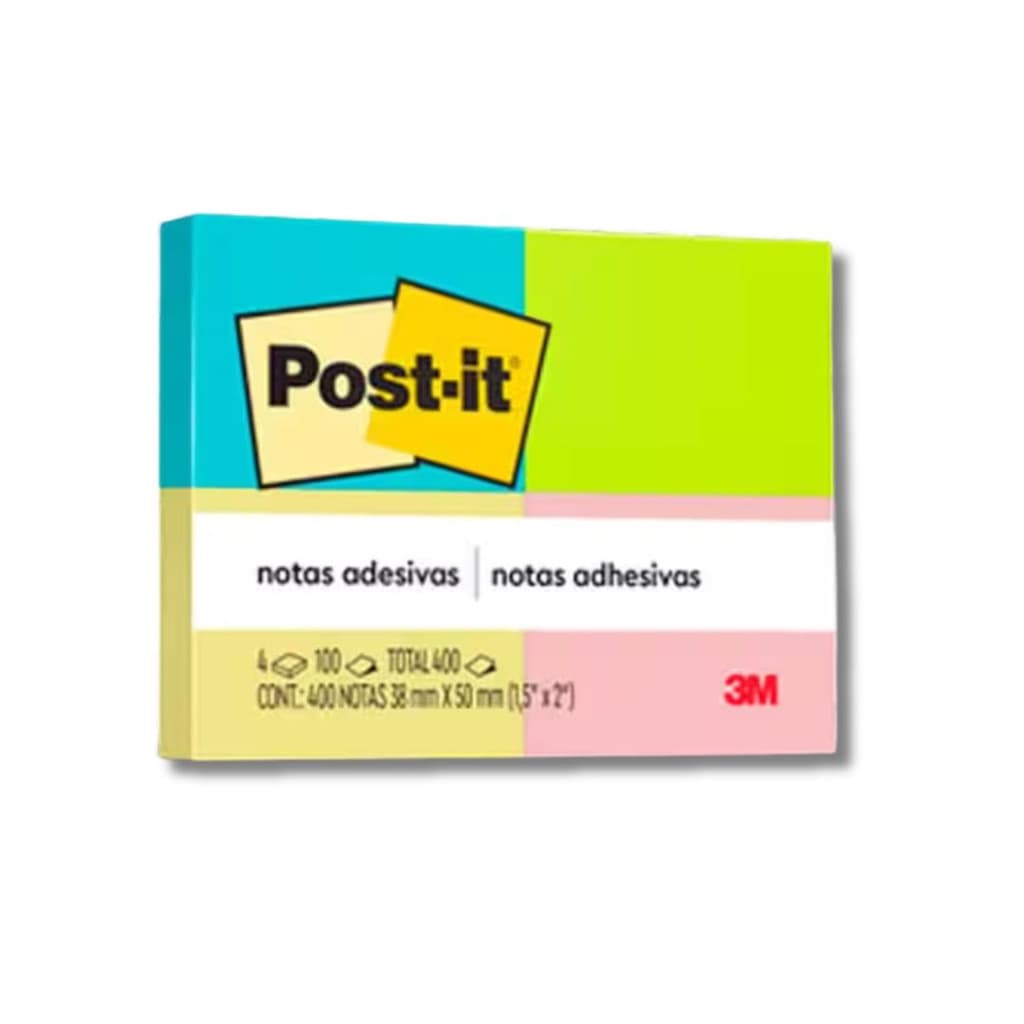 Bloco Adesivo 3M Post-It 38 X 50 mm 100 Fls Neon