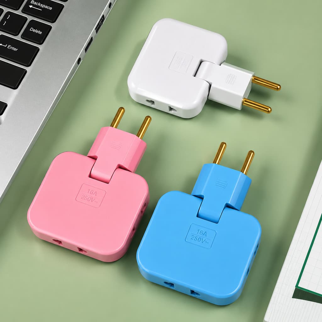 Tomada Adaptadora 3 em 1 Multifuncional 16A 250V Dobrável para Carregadores e Eletrodomésticos