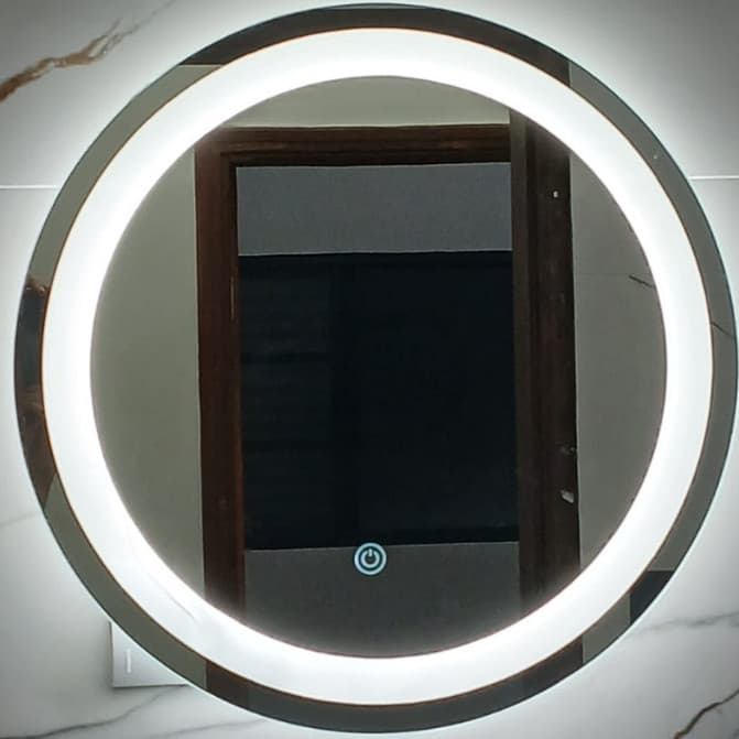 Espelho Jateado Quadrado e Redondo Luz Iluminação Led 50cm Botão Touch Quente Frio