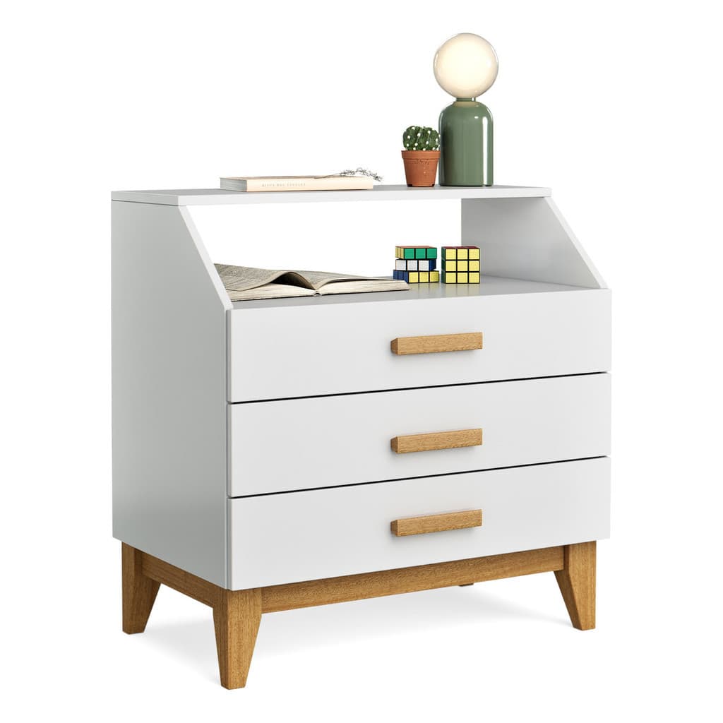 Mesa De Cabeceira Criado Mini Comoda 3 Gavetas Pés Madeira Quarto Cama