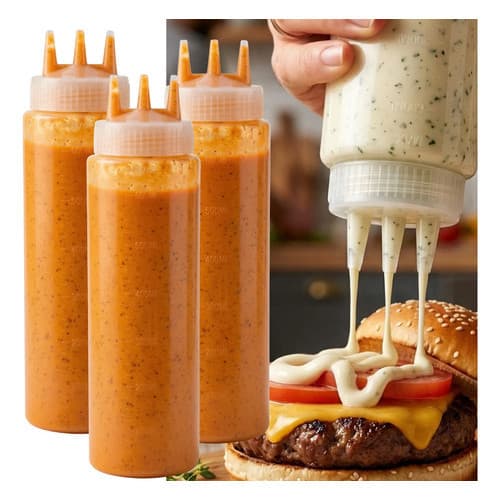 01 Kit 3 Bisnagas 3 Bicos 600 Ml P/ Molhos Ketchup Mostarda Maionese