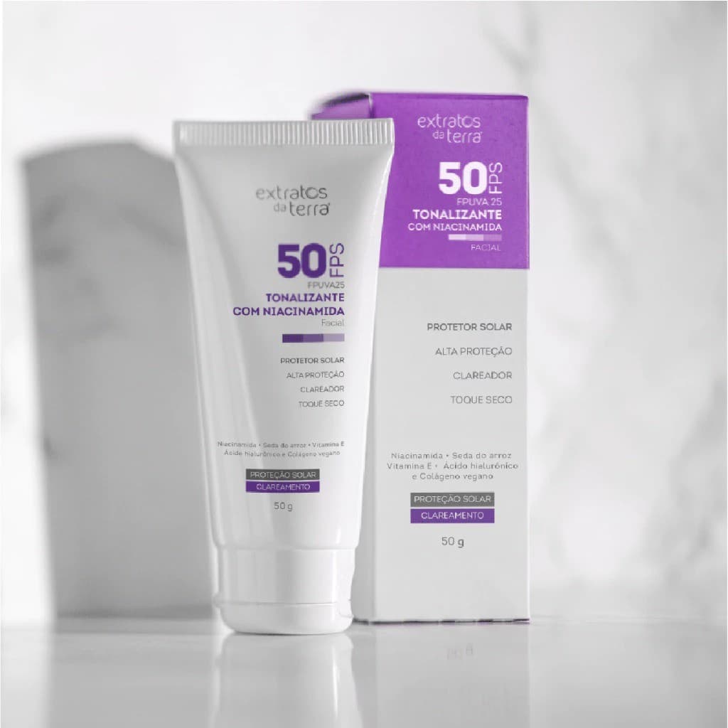 Protetor Solar Tonalizante FPS 50 Extratos da Terra 50g Niacinamida Clareador Facial