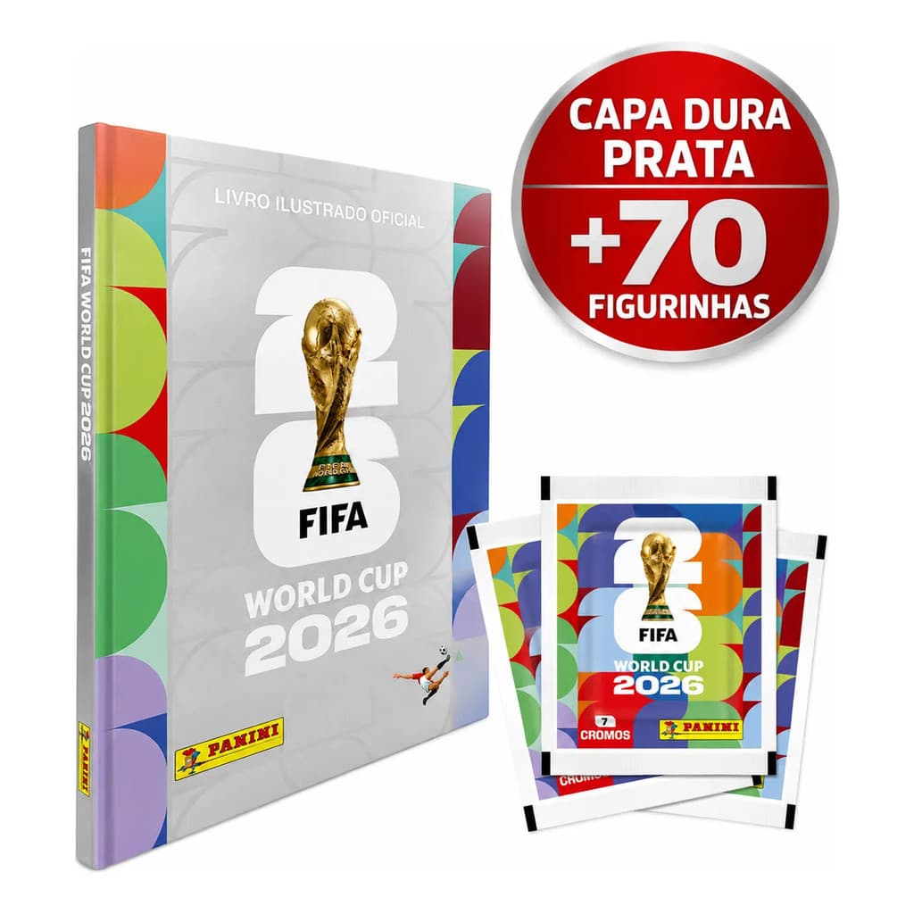 Álbum Copa Do Mundo 2026 Capa Dura Prata + 70 Figurinhas