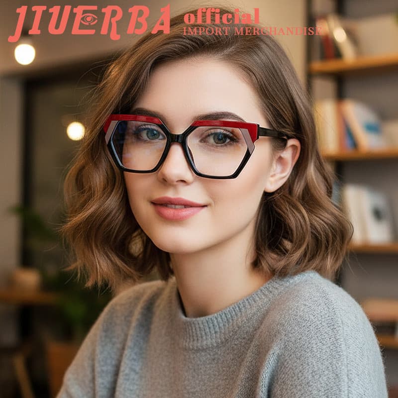 (JIUERBA) Óculos Modernos Euro Cat Eye Femininos , Com Bloqueio De Luz Azul Para Estudantes E Trabalhos De Escritório De