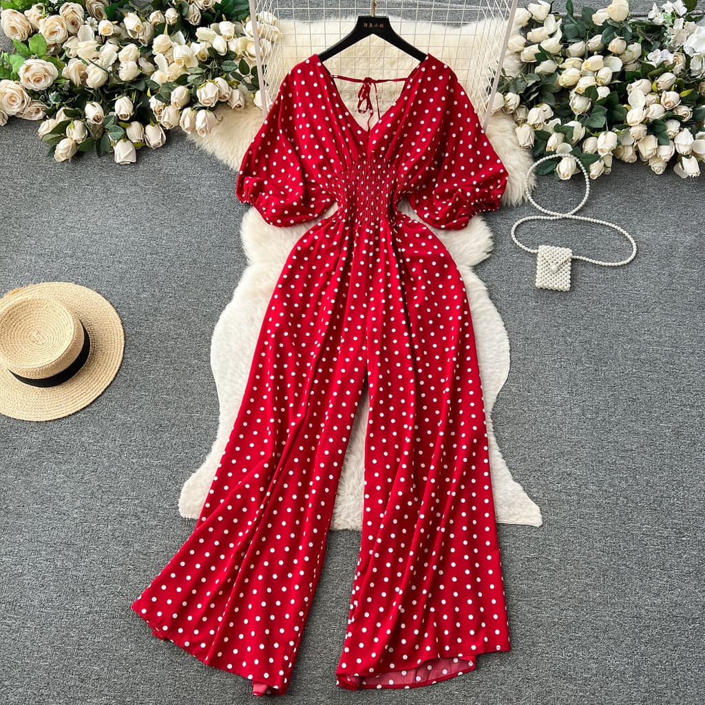 Ins estilo férias macacão feminino estilo longo idade-reduzindo mangas Puff elástico cintura estreita mais magro olhar c