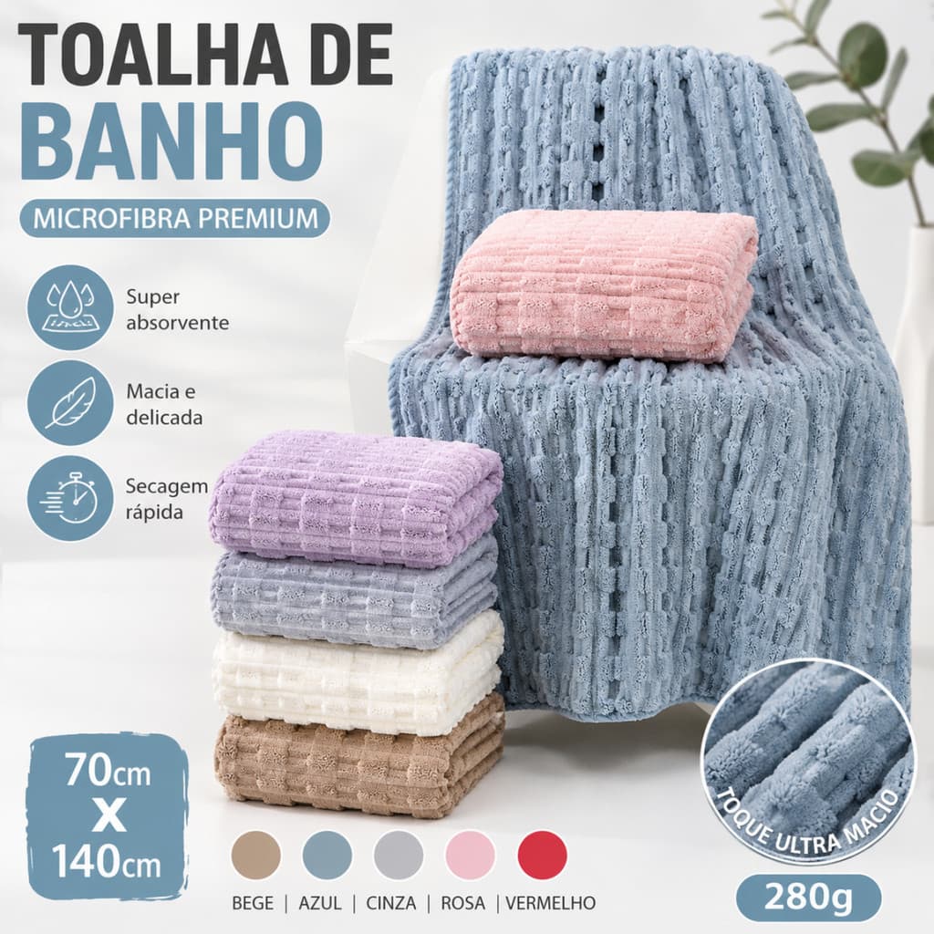 Toalha de Banho Microfibra Secagem Rápida Praia Piscina Macia Super Absorvente Grande