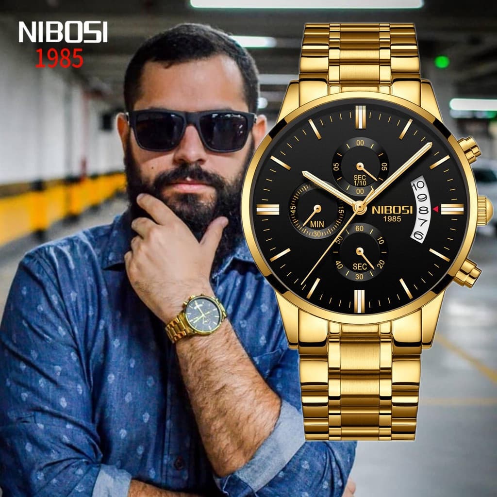 Relógio Masculino Original NIBOSI 2309 à Prova d'Água, Relógio Esportivo de Moda, Relógio de Pulso para Negócios