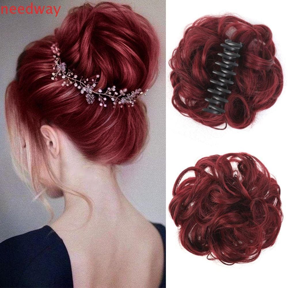 NEEDWAYB Coque De Cabelo Encaracolado Bagunçado , Pedaço Ondulado , Sintético Falso Garra Preto Marrom Updo