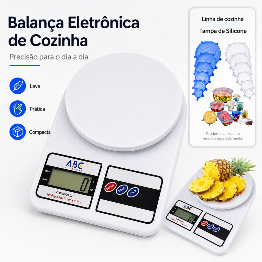 Balança Digital Precisão Eletrônica 10kg Branca Multifuncional Culinária Fitness Viagem Cozinha Mesa