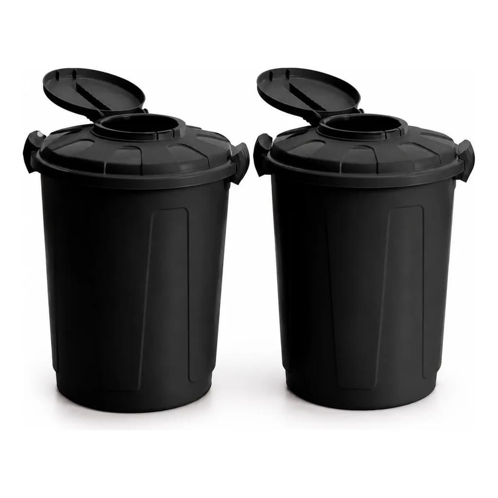 Kit 2 Lixeiras 60L Cesto Multiuso Grande com Tampa e Trava Cozinha Banheiro Área Serviço Escritório